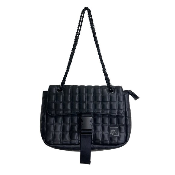 IHKWIP Quilted Black Shoulder Bag With Chain Strap & Buckle Closure - Picture 1 of 7
